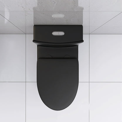 Matte Black Modern Elongated One-Piece Toilet with Dual Flush and Soft-Close Seat