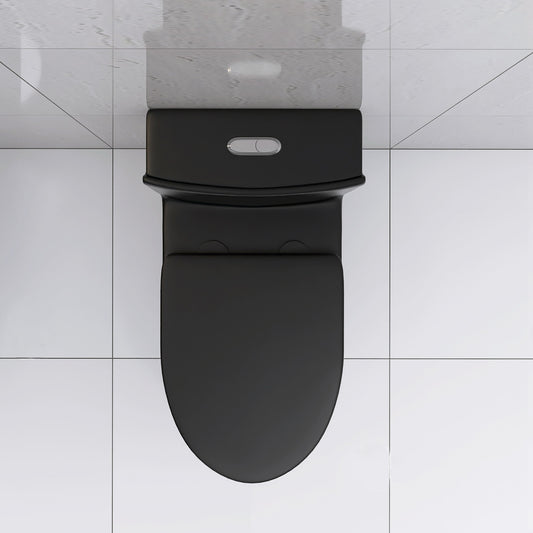 Matte Black Modern Elongated One-Piece Toilet with Dual Flush and Soft-Close Seat