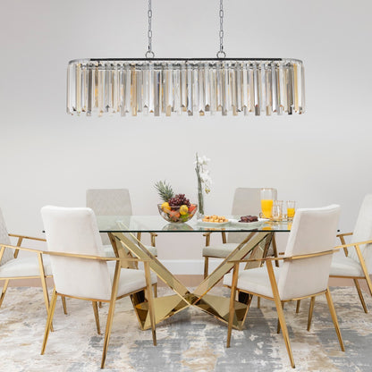 Modern Oval Crystal Chandelier for Dining Room, 39in L x 9.8in W, 8-Light, K9 Crystal, Chrome