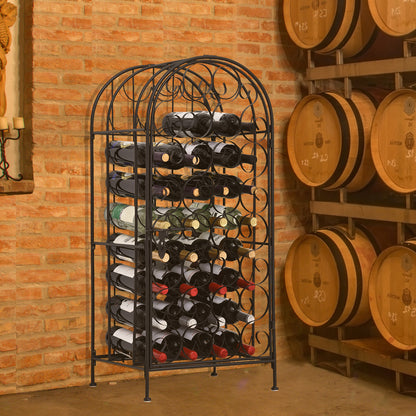 Black Wrought Iron Wine Cabinet With Lock For 35 Bottles