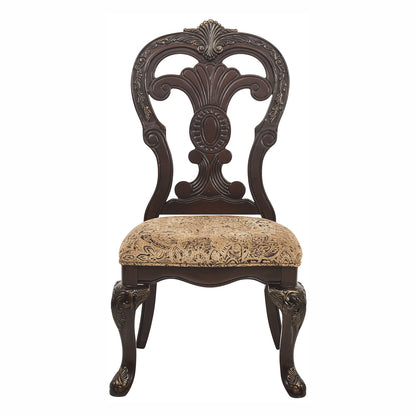 2-Piece Traditional Dining Side Chairs, Fabric Upholstered Wood Frame Gold Tipping, 21.25 in Seat, Cherry