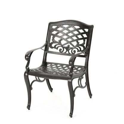 Outdoor Aluminum Dining Chair With Scroll Design Lattice Back Cabriole Legs For Patio Seating Bronze