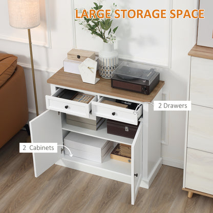 HOMCOM Sideboard Buffet Cabinet, Kitchen Cabinet, Coffee Bar Cabinet with 2 Drawers and Double Door Cupboard for Living Room, Entryway, White
