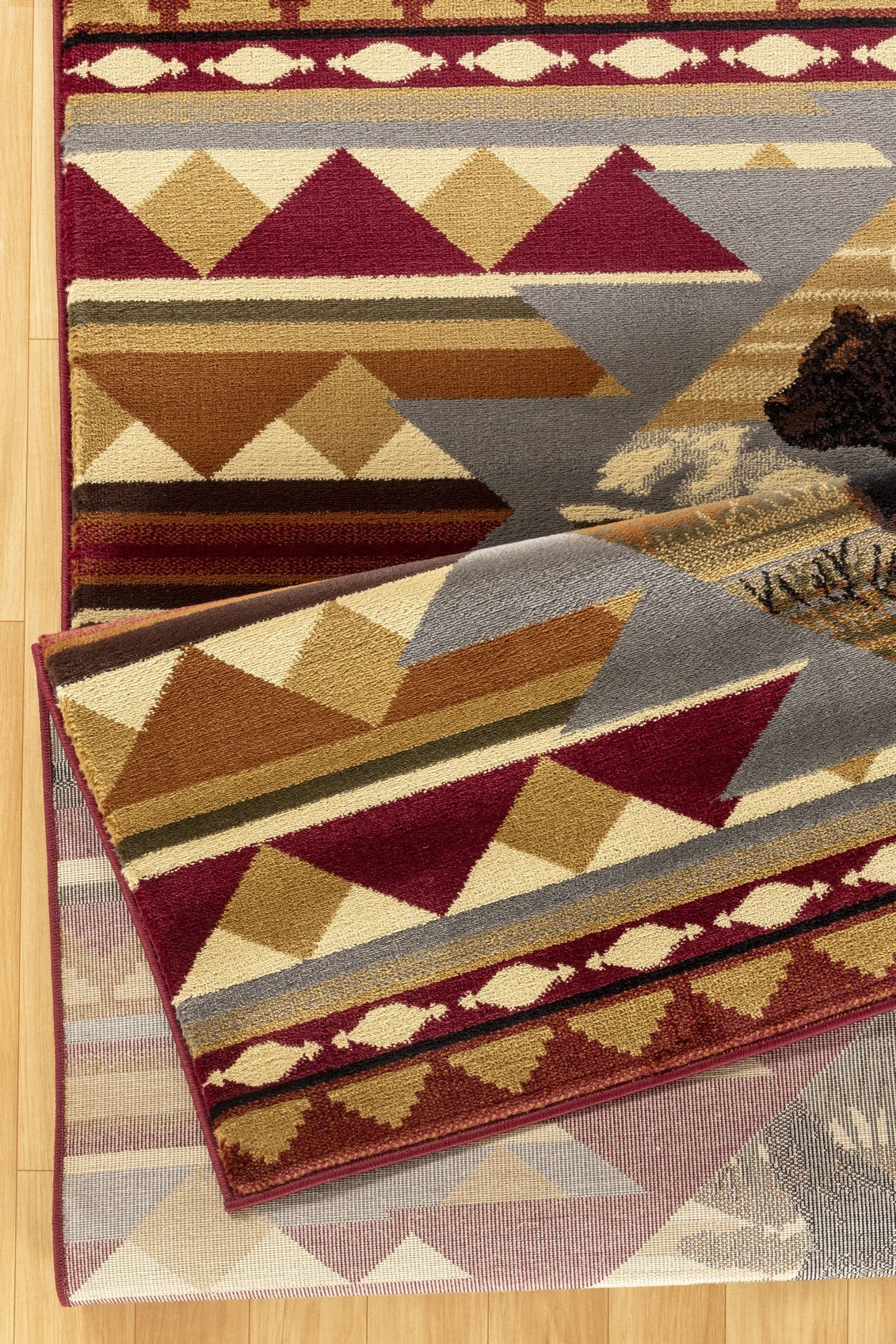 7'10 x 10'3 Lodge Area Rug, Polypropylene, Low-Pile, Jute Backing, Southwest Pattern Red