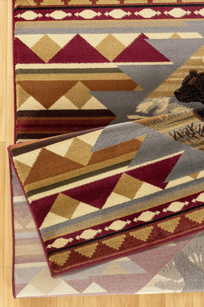 7'10 x 10'3 Lodge Area Rug, Polypropylene, Low-Pile, Jute Backing, Southwest Pattern Red