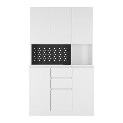 Modern 74" White Kitchen Pantry Cabinet with Charging Station and Microwave Stand - Versatile Buffet Sideboard with Storage Drawers for Dining Room and Living Room