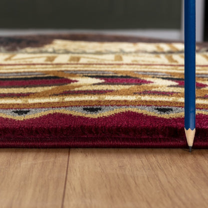 7'10" x 10'3" Lodge Area Rug with Bear & Southwest Motifs, 100% Polypropylene, Durable, High-Traffic Red