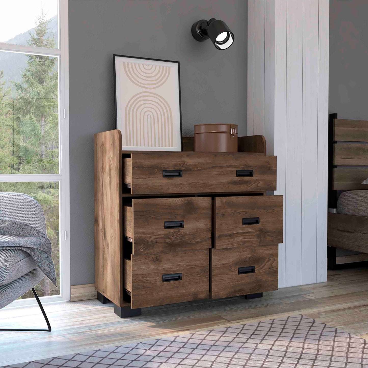 Elegant Dark Brown Alyn Dresser with Dual Storage Drawers and Contemporary Design