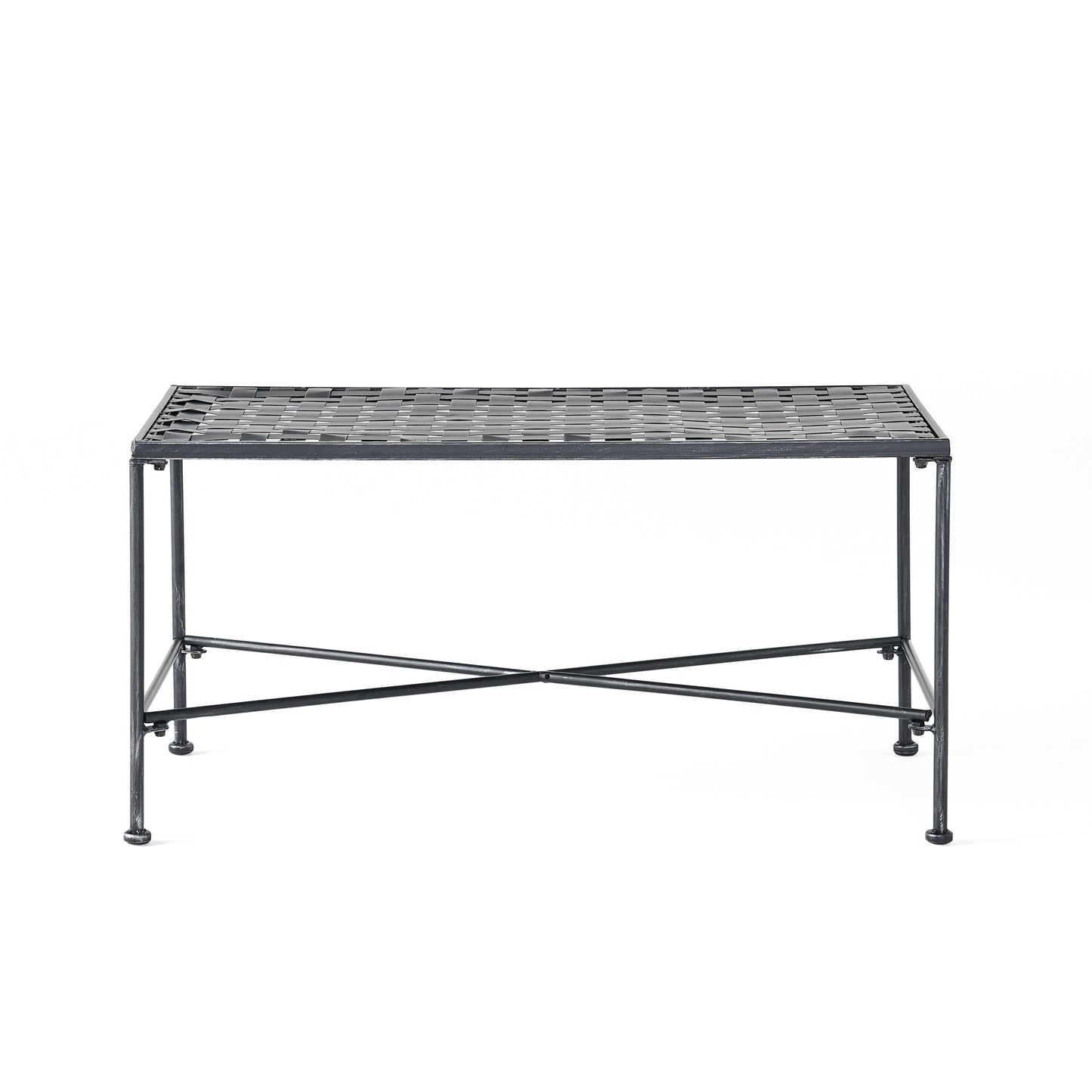 Outdoor Iron Coffee Table 36.75In L X 20.3In W X 18In H Modern Patio Garden Furniture Black