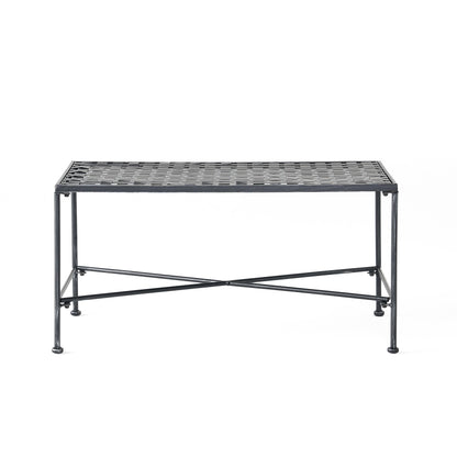 Outdoor Iron Coffee Table 36.75In L X 20.3In W X 18In H Modern Patio Garden Furniture Black