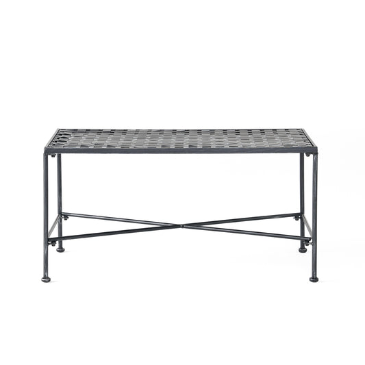 Outdoor Iron Coffee Table 36.75In L X 20.3In W X 18In H Modern Patio Garden Furniture Black
