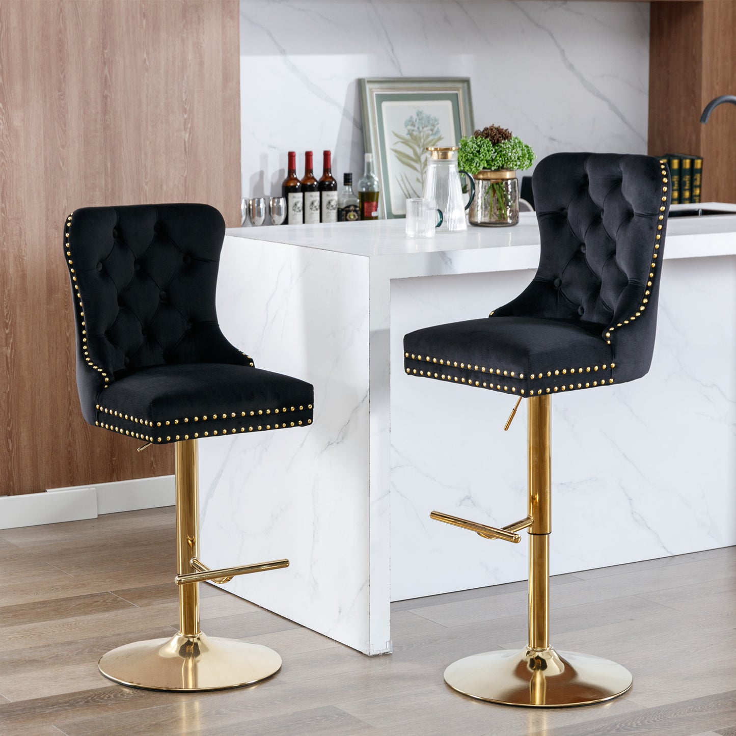Black Velvet Bar Stools Adjustable Height 27 To 35 Inches