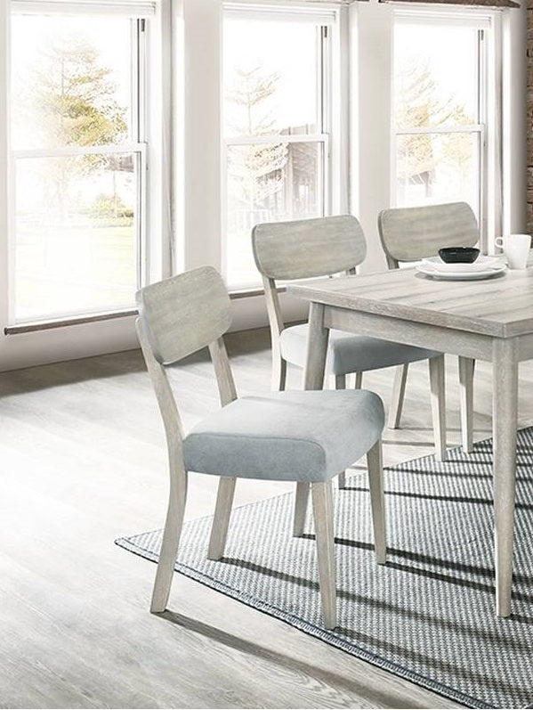 Solid Rubberwood Dining Chairs, 2-Pack, Fabric Cushioned Seats, Dining Room, Natural Wood Grain Color