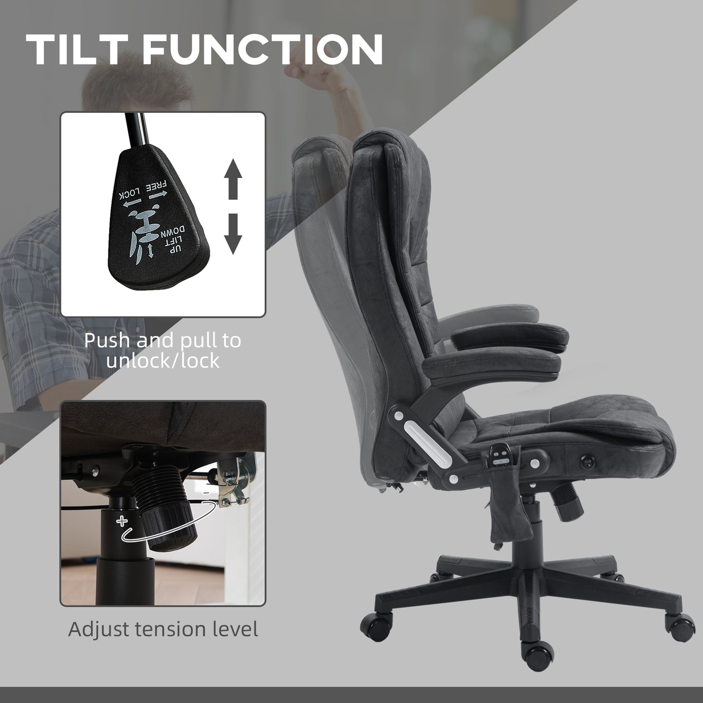 Ergonomic Black Office Chair with 6-Point Vibration Massage and Lumbar Heating