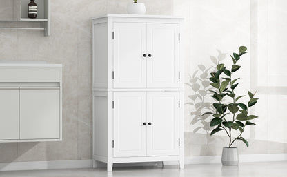 Stylish Freestanding Bathroom Storage Cabinet with 4 Adjustable Shelves, White MDF Unit