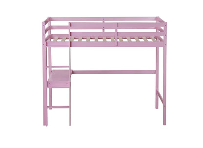 Pink Twin High Loft Bed with Built-in Desk and Safety Guardrails - Rubber Wood Design