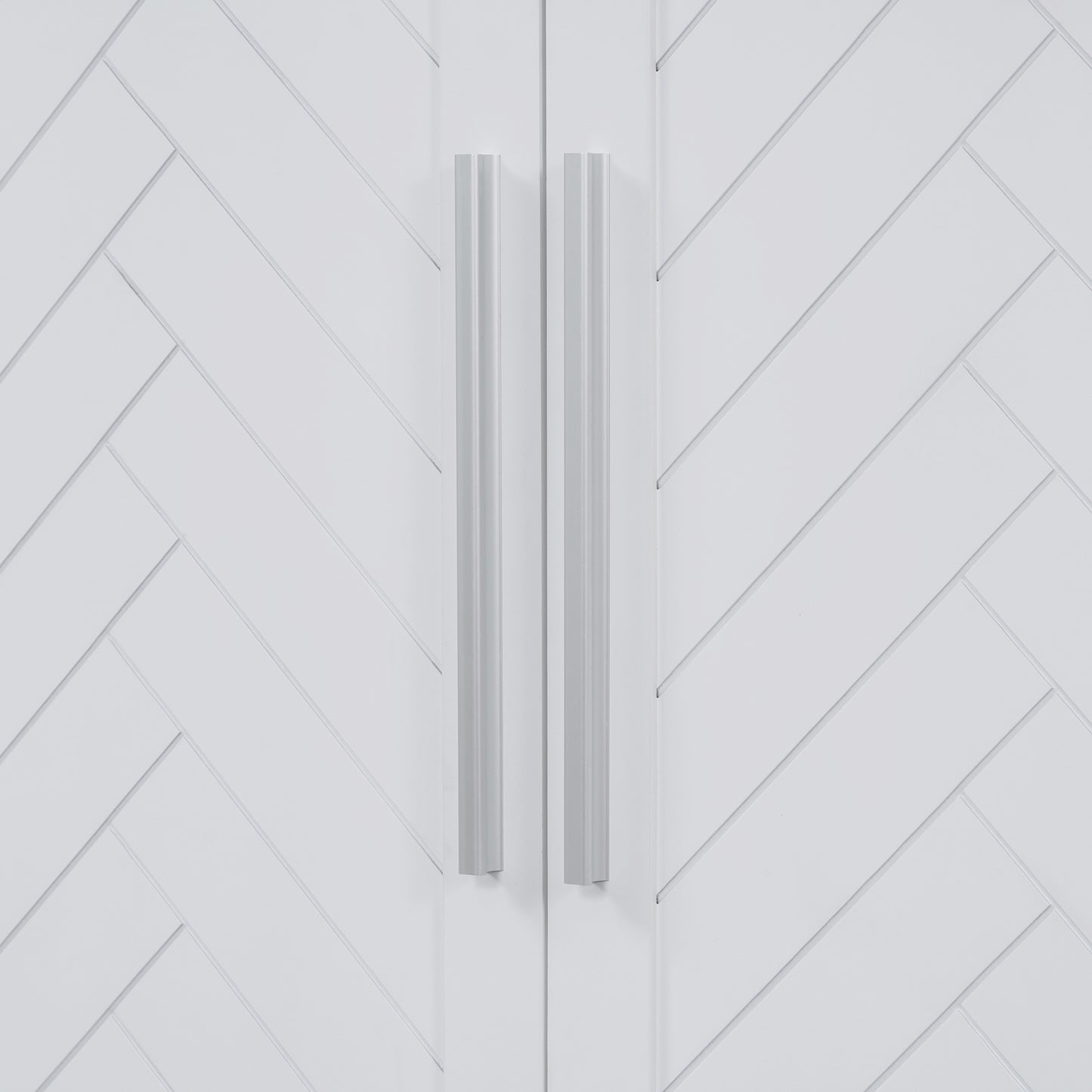 TREXM Sideboard with 4 Doors Large Storage Space Buffet Cabinet with Adjustable Shelves and Silver Handles for Kitchen, Dining Room, Living Room (White)