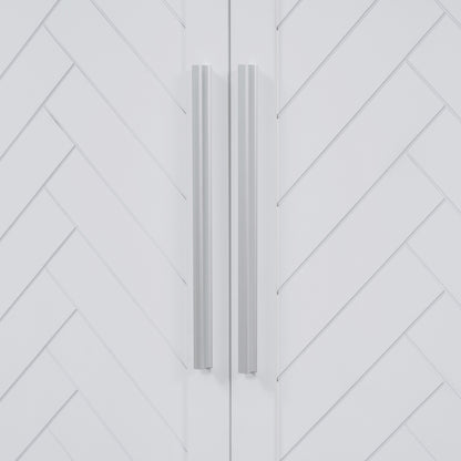 TREXM Sideboard with 4 Doors Large Storage Space Buffet Cabinet with Adjustable Shelves and Silver Handles for Kitchen, Dining Room, Living Room (White)