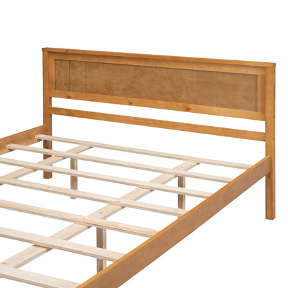 Elegant Oak Platform Bed Frame with Headboard - No Box Spring Required, Queen Size