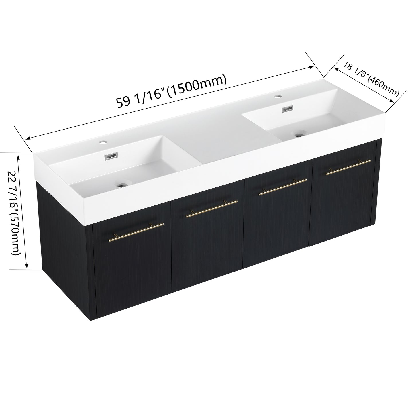 60-Inch Modern Wall-Mounted Bathroom Vanity with Double Resin Sink and Ample Storage