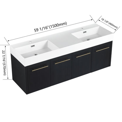 60-Inch Modern Wall-Mounted Bathroom Vanity with Double Resin Sink and Ample Storage