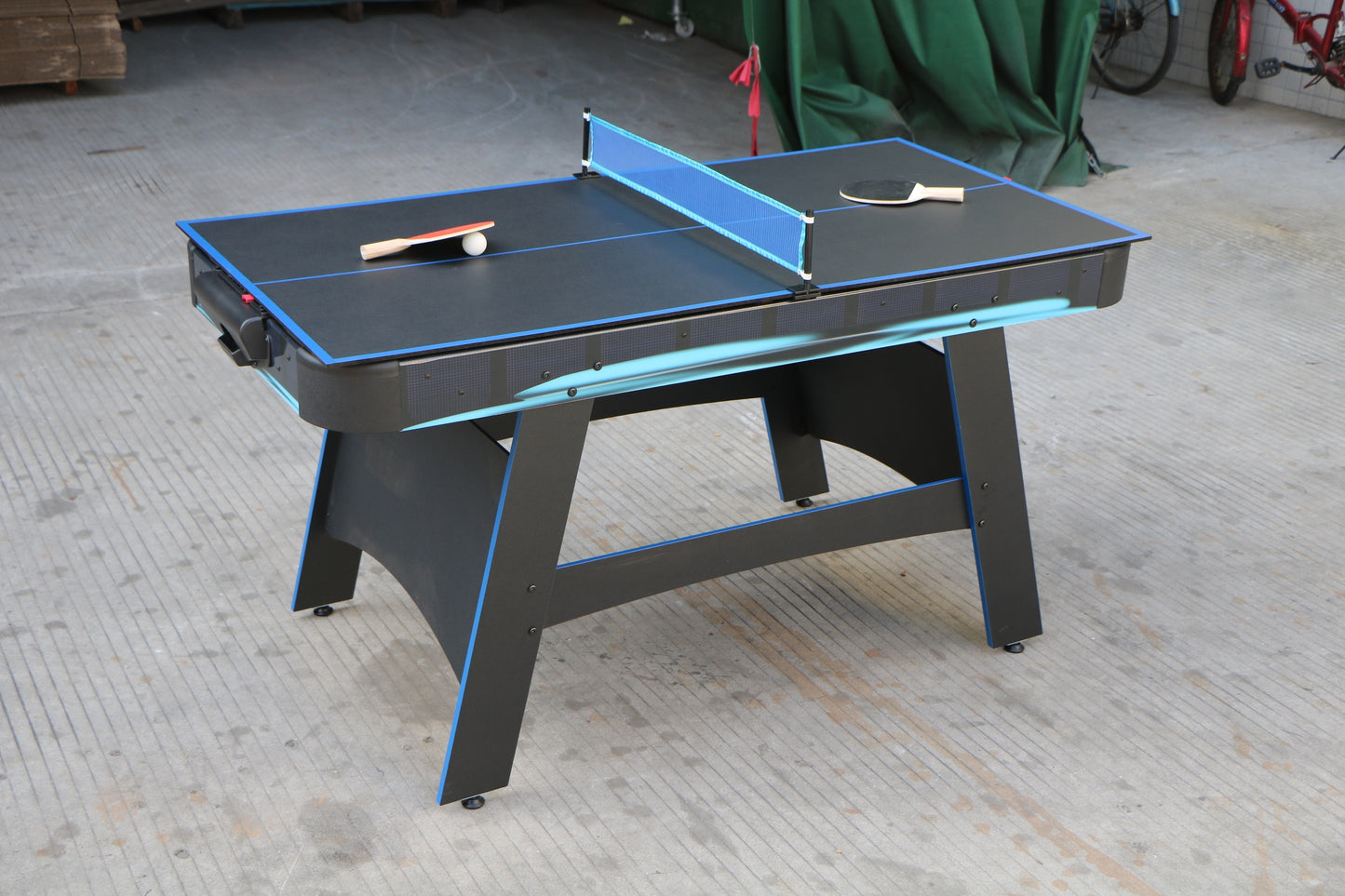 60-Inch 2-in-1 Air Hockey & Table Tennis Multifunction Table, MDF, Easy Assembly - Black, White & Blue