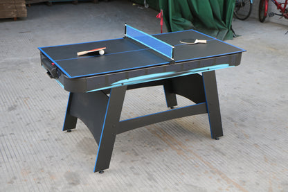 60-Inch 2-in-1 Air Hockey & Table Tennis Multifunction Table, MDF, Easy Assembly - Black, White & Blue