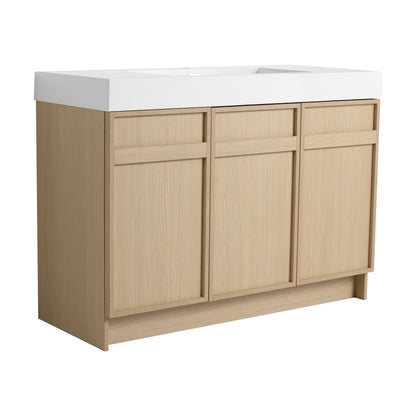 Modern 48" Freestanding Oak Bathroom Vanity with White Resin Sink & Soft-Close Doors