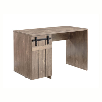 Farmhouse-Style Home Office Desk with Faux Barn Door, One Cabinet, and Three Adjustable Shelves in Hazelnut Finish