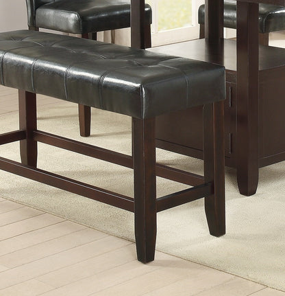 Counter Height 48in Dining Bench, Faux Leather Tufted Seat, Rubberwood Base, Farmhouse Dining Room Black Brown Finish