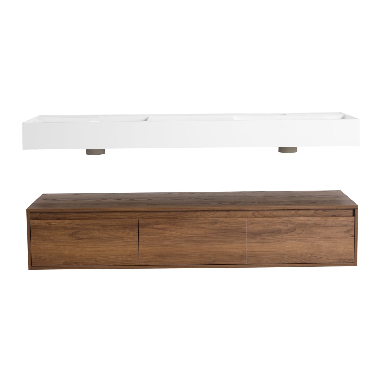 Contemporary 60-Inch Wall-Mounted Bathroom Vanity with Dual Resin Sinks, Soft-Close Drawers, and Floating Design