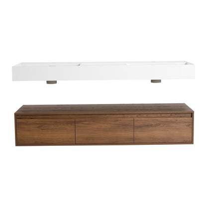 Contemporary 60-Inch Wall-Mounted Bathroom Vanity with Dual Resin Sinks, Soft-Close Drawers, and Floating Design
