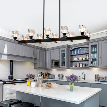 10-Light Pendant Chandelier for Dining Room & Kitchen Island, Farmhouse Metal, G9 Bulbs, Matte Black