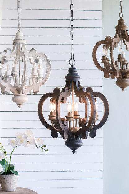 6-Light French Country Farmhouse Pendant Chandelier with 28in Chain for Kitchen antique black finish
