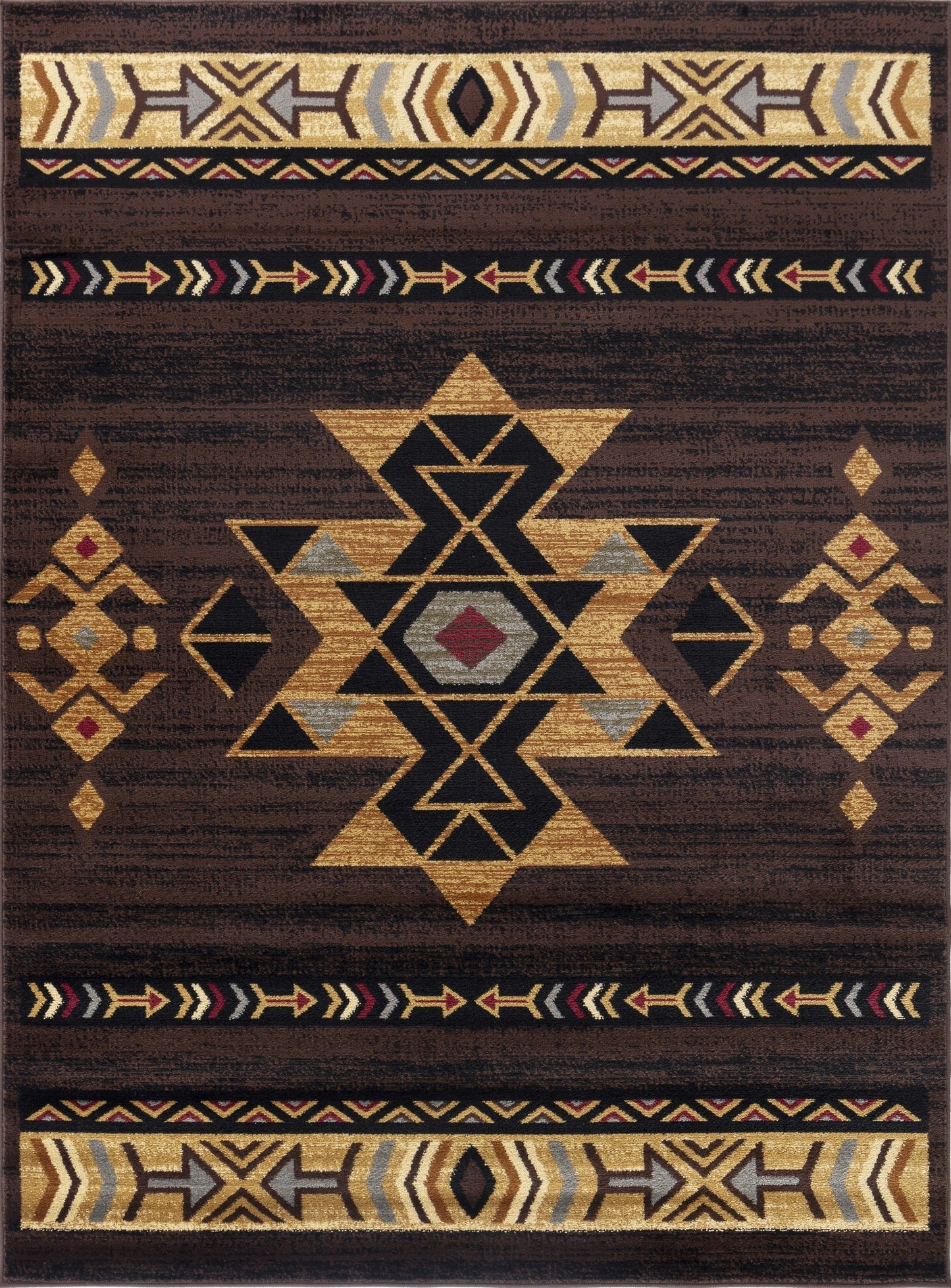 Southwest Area Rug, 7'3 x 5'3, Polypropylene, Low-Pile, Stain-Resistant, High-Traffic, Kid & Pet, Brown