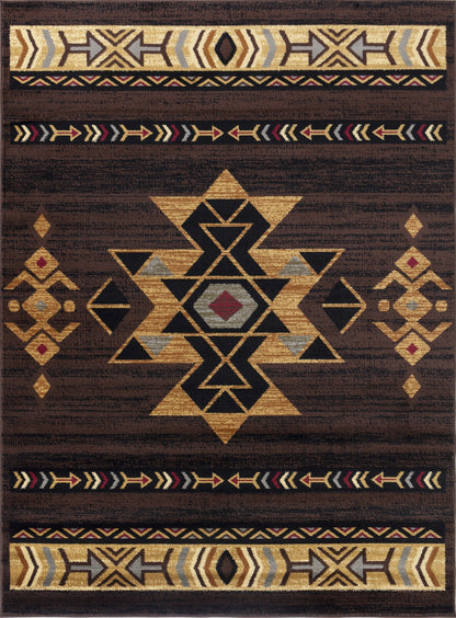 Southwest Area Rug, 7'3 x 5'3, Polypropylene, Low-Pile, Stain-Resistant, High-Traffic, Kid & Pet, Brown