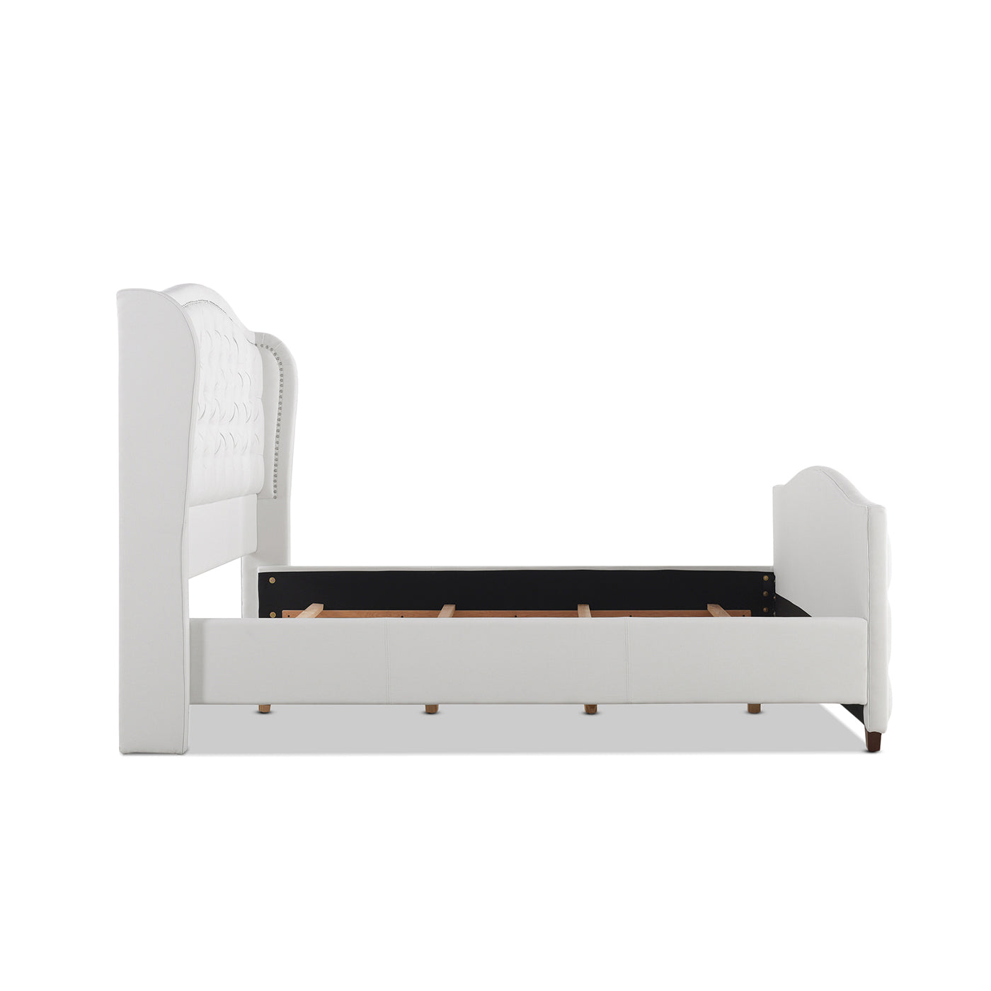 Marcella Luxe King Bed Set with Upholstered Shelter Headboard in Bright White