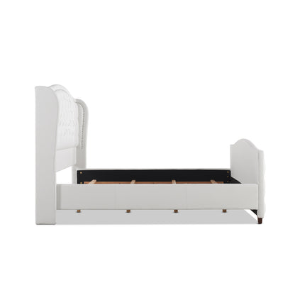 Marcella Luxe King Bed Set with Upholstered Shelter Headboard in Bright White
