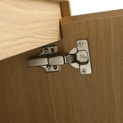 60-Inch Modern Oak Bathroom Vanity Set with Single Resin Sink and 4-Door Storage Cabinet