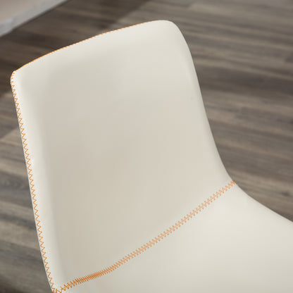 Set of 2 Vintage PU Leather Dining Chairs with Metal Sleigh-Style Legs, Upholstered Seats, White