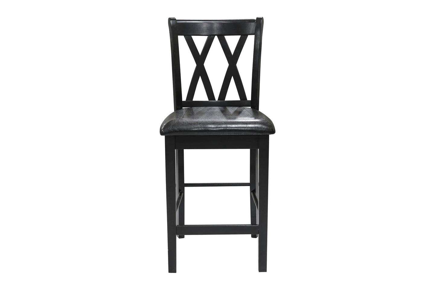 Black Finish 5pc Counter Height Set Dining Counter Height Table with Lower Shelves and 4x Chairs Set Faux Leather Upholstered Kitchen Dining Furniture