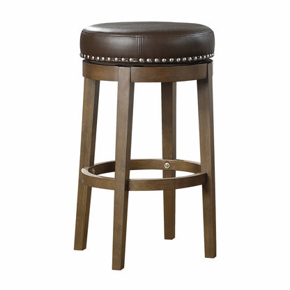 Round Swivel Bar Stools 360 Degree Brown Faux Leather Set 2