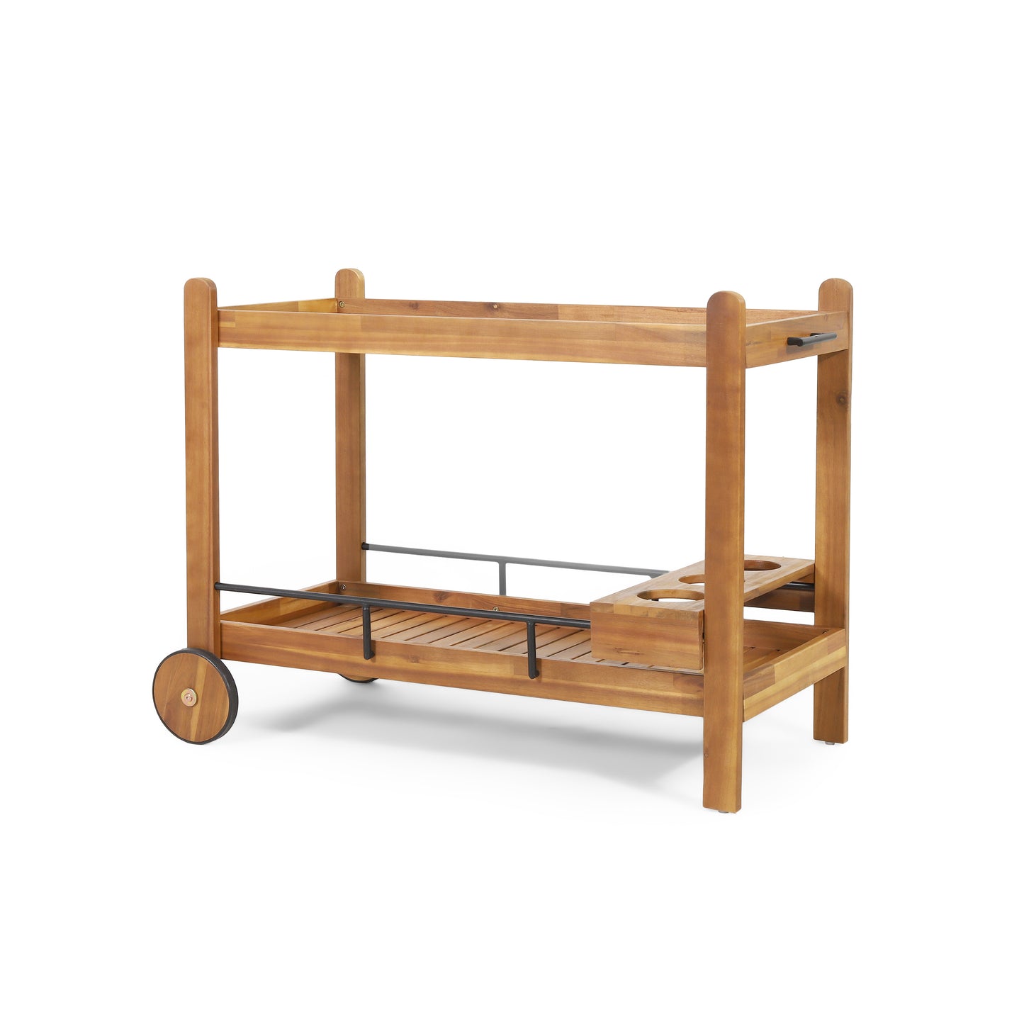 Acacia Wood Bar Cart With Slat Design And Wine Holders