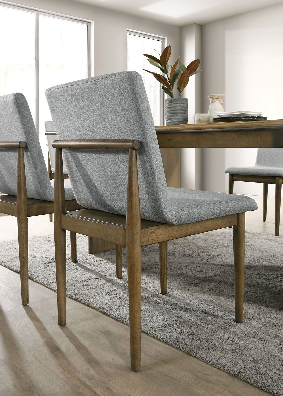 Set of 2 Mid-Century Dining Chairs, Solid Wood Frame, Upholstered Seats, 19W x 22.75D x 34.5H Light Gray