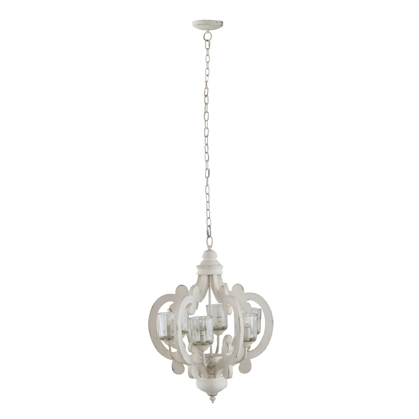 Farmhouse 6-Light Wood Chandelier Pendant with Adjustable Chain for Dining Room and Entryway Cream Finish