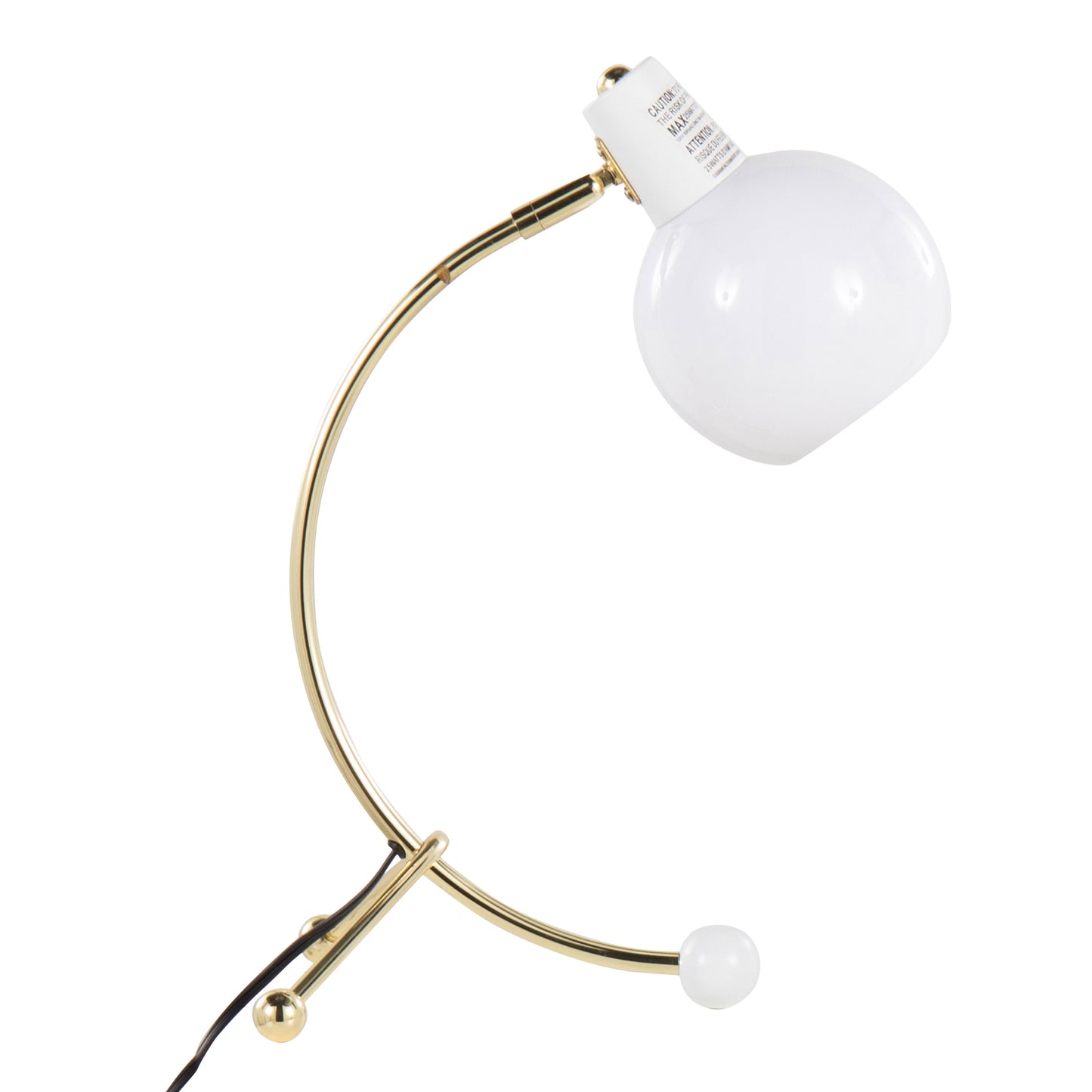 Contemporary Adjustable Neck Task Lamp, Metal Frame, White Shade, 60W Bulb Required, Gold Finish