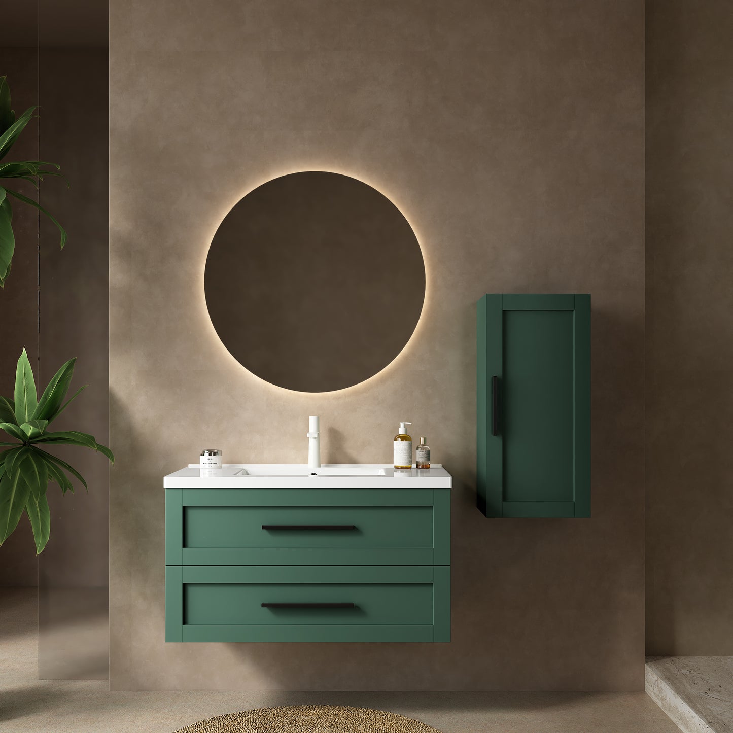 Modern 36" Green and White Wall-Mounted Bathroom Vanity with Integrated Ceramic Sink and Soft-Close Drawers