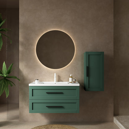 Modern 36" Green and White Wall-Mounted Bathroom Vanity with Integrated Ceramic Sink and Soft-Close Drawers