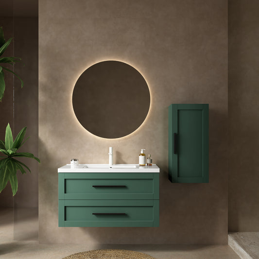 Modern 36" Green and White Wall-Mounted Bathroom Vanity with Integrated Ceramic Sink and Soft-Close Drawers