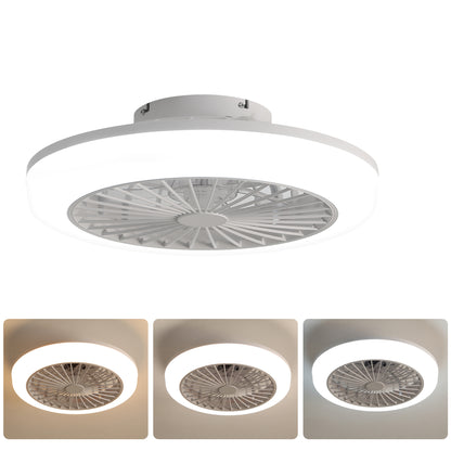 18-Inch Bladeless Enclosed Ceiling Fan with Light and Remote, Flush Mount, DC Motor, for Bedroom White